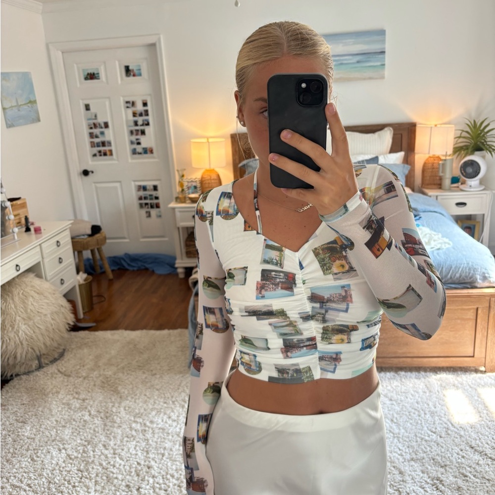 Princess Polly Cream Fitted Crop Long Sleeve Tee